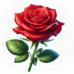 Close-up of a Single Red Rose with Green Leaves