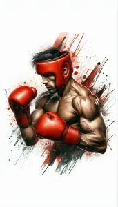 Male Boxer in Red Gloves and Headgear with Artistic Paint Splatter