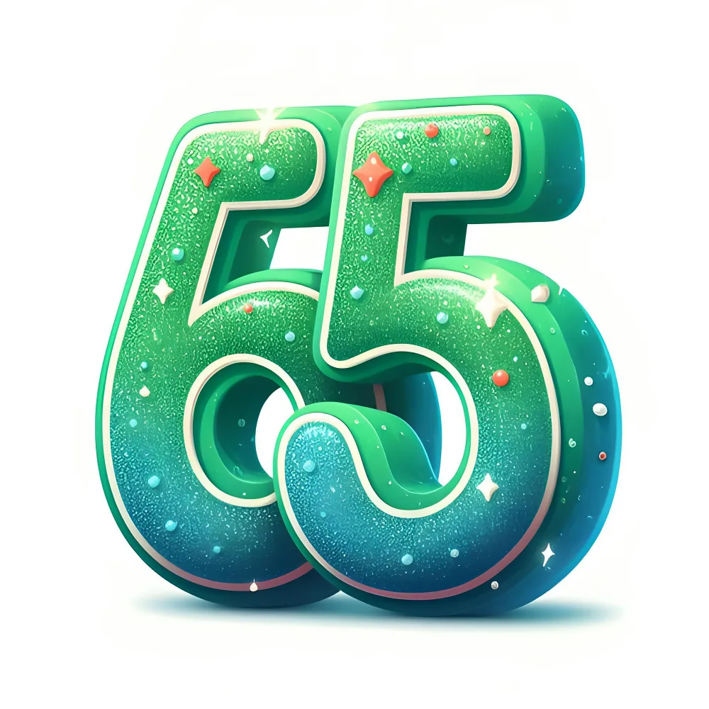 3D Glittery Green Number 65 Illustration