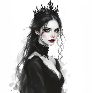 Portrait of a Gothic Woman Wearing Black Crown and Dress