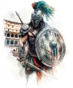 Ancient Gladiator Warrior with Shield and Sword in Colosseum