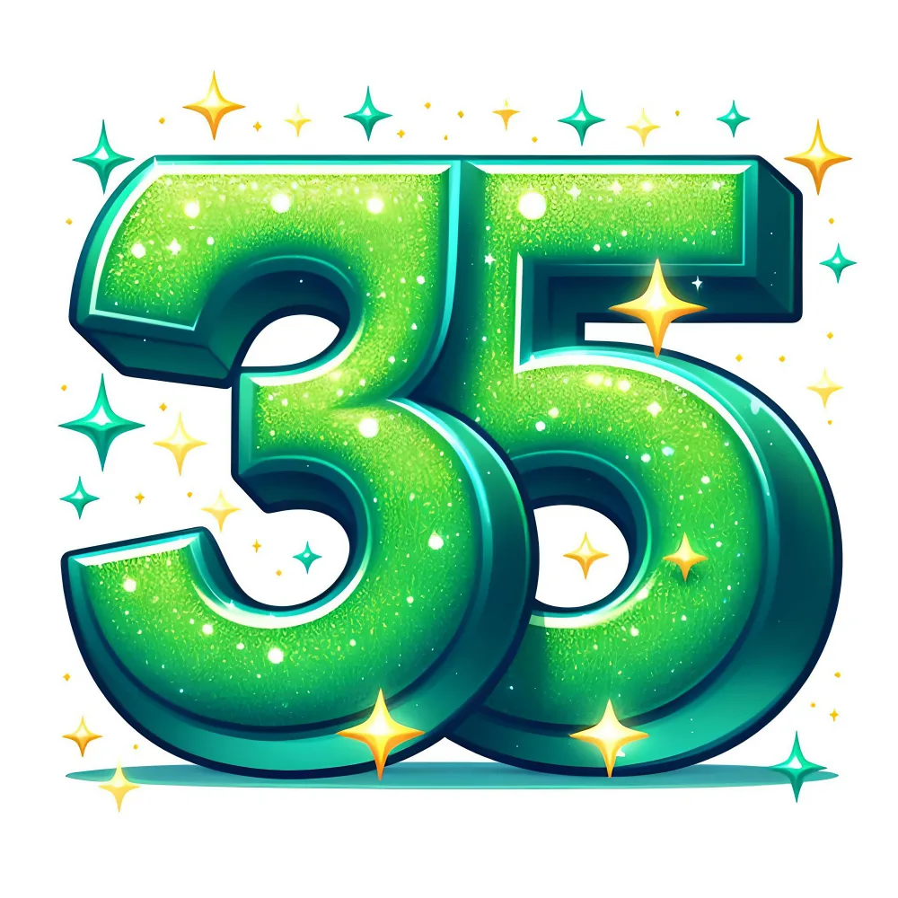 Green Glittering Number 35 with Sparkles