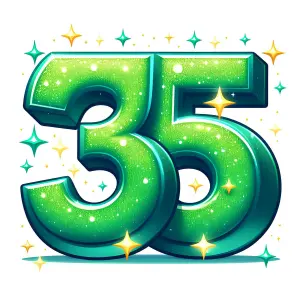 Green Glittering Number 35 with Sparkles