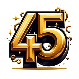 Gold and Black 45 Plus Symbol with Shiny Decorative Elements