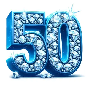 Blue Number 50 Filled with Sparkling Diamonds