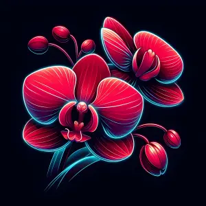 Neon-Lit Red Orchids on Black Background