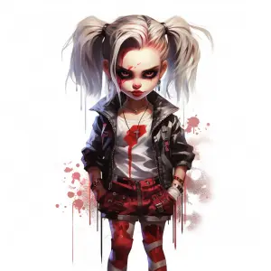 Illustration of a Punk Girl with White Hair and Blood Splatter