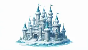 Snow-Capped Fantasy Castle with Blue Turrets