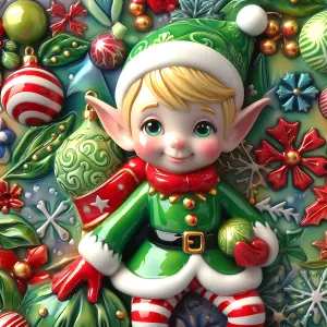 Cute Christmas Elf Figurine with Holiday Decorations
