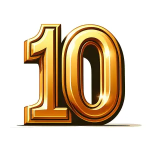 3D Shiny Golden Number 10 on White Background