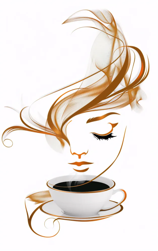 Artistic Illustration of Woman's Face with Coffee Steam
