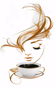 Artistic Illustration of Woman's Face with Coffee Steam