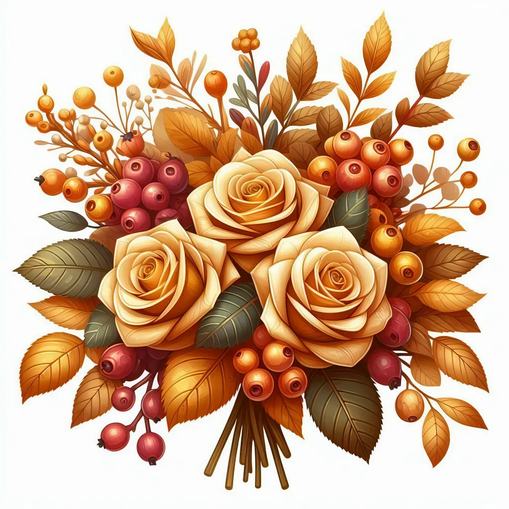 Autumn Bouquet with Cream Roses and Berries