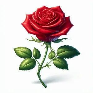 Close-up of a Single Red Rose with Green Leaves