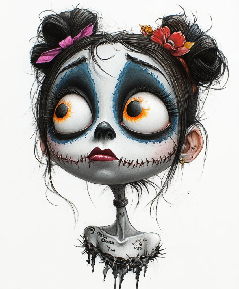 Whimsical Halloween Girl with Painted Skull Face