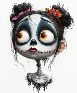 Whimsical Halloween Girl with Painted Skull Face