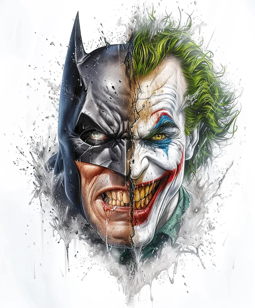 Half Batman Half Joker Illustration with Grunge Effect