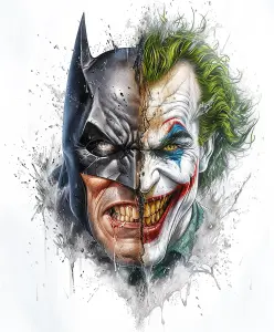 Half Batman Half Joker Illustration with Grunge Effect