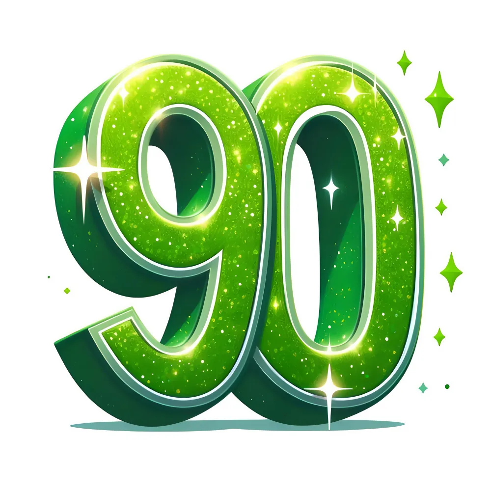 Green Glittering Number 90 with Sparkles