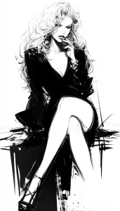 Black and White Fashion Illustration of a Woman in a Dress