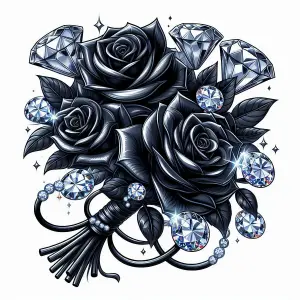 Black Rose Bouquet with Shiny Diamonds Illustration