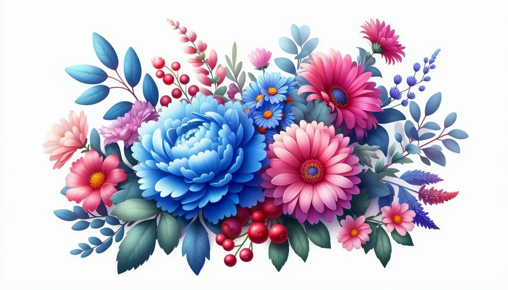 Vibrant Pink and Blue Floral Bouquet with Mixed Foliage