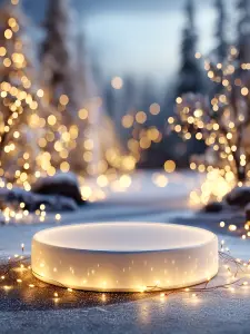 Winter Scene with Round Display Podium and Fairy Lights