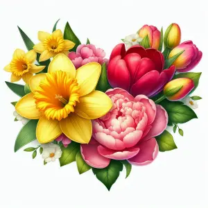 Colorful Mixed Spring Flowers Bouquet on White Background