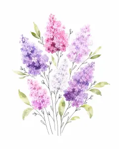 Watercolor Floral Bouquet with Purple and Pink Flowers