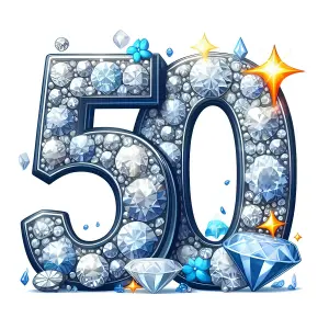 Number 50 Decorated with Sparkling Diamonds and Gems