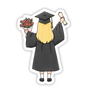 Illustration of Female Graduate Holding Diploma and Flowers