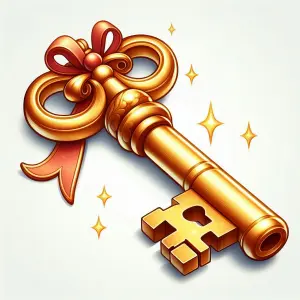 Golden Vintage Key with Decorative Bow and Sparkles