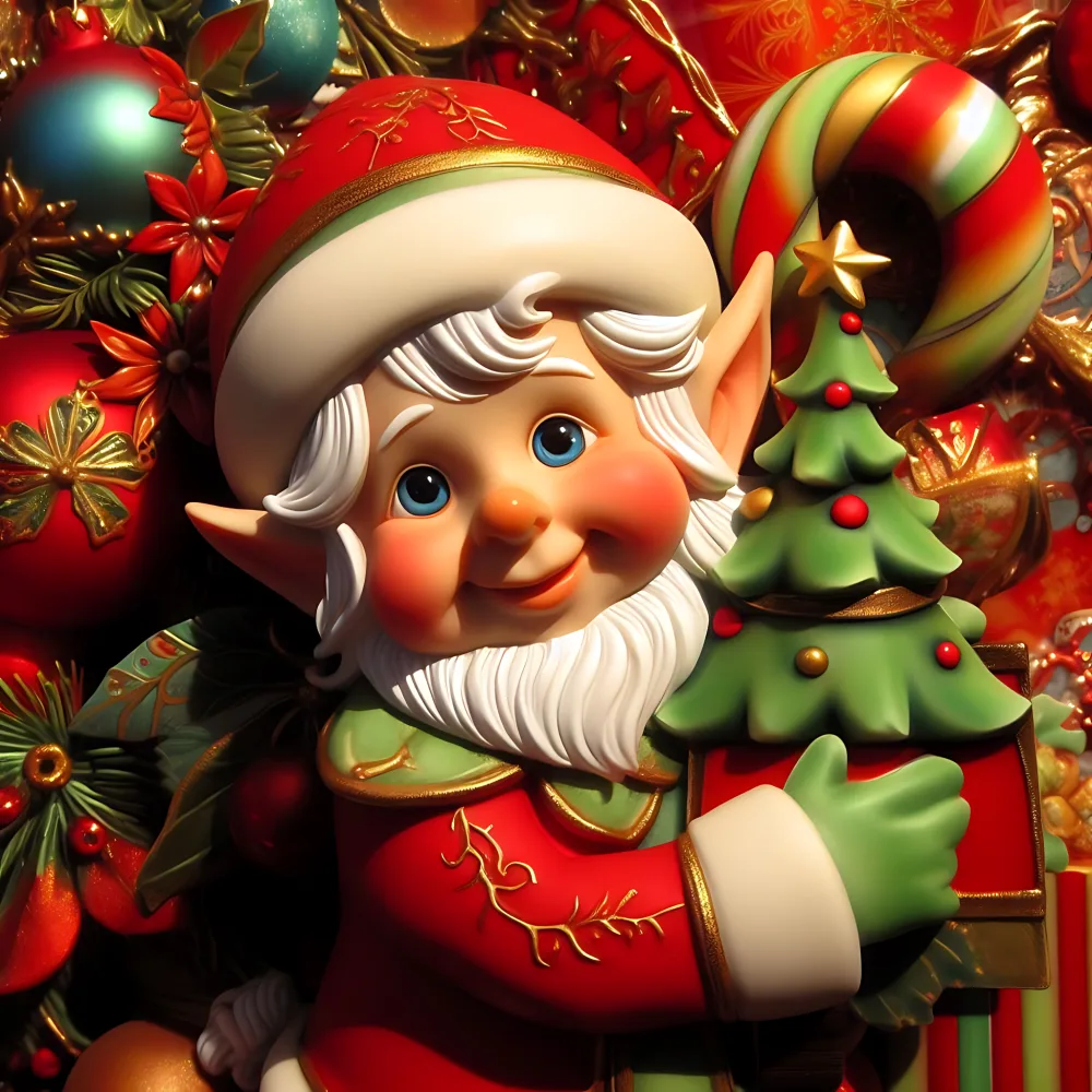 Festive Elf Figurine Holding Christmas Tree Gift