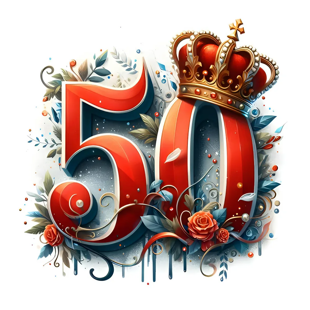 Ornate 50th Anniversary Number with Crown and Floral Decoration
