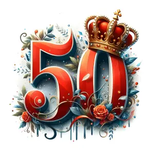 Ornate 50th Anniversary Number with Crown and Floral Decoration