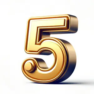 Golden Number 5 on White Background