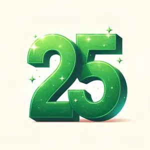 Sparkling 3D Green Number 25 on Light Background