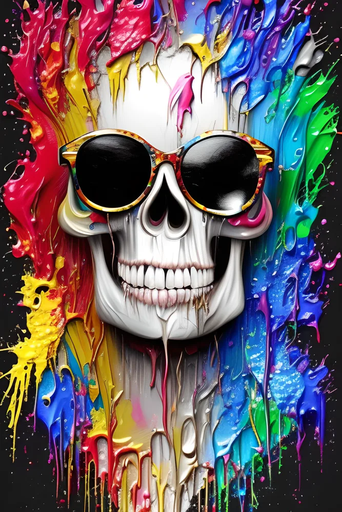 Colorful Paint Splash Skull Wearing Sunglasses