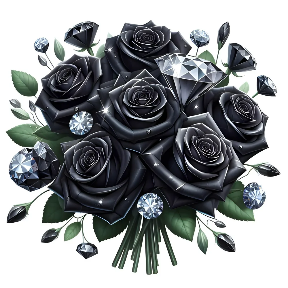 Bouquet of Black Roses with Sparkling Diamonds