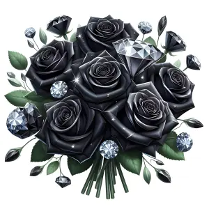 Bouquet of Black Roses with Sparkling Diamonds