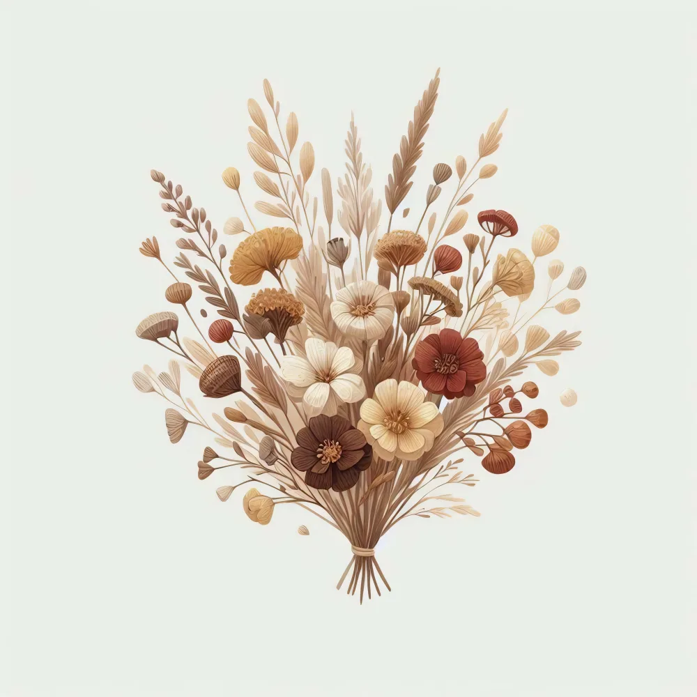 Delicate Bouquet of Neutral Toned Flowers and Leaves