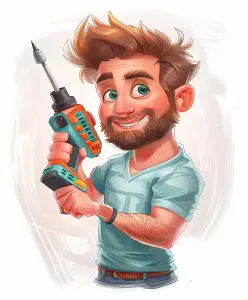Smiling Man Holding Cordless Drill Illustration