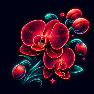 Glowing Neon Orchid Flowers on Dark Background