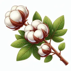 Close-up Illustration of Cotton Plant with Leaves