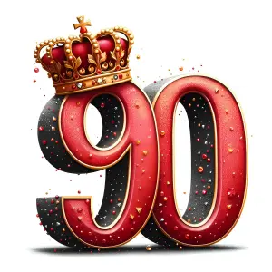 3D Number 90 with Royal Crown and Decorative Elements