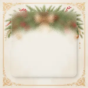 Ornate Vintage Christmas Invitation Card with Pine and Holly Decoration