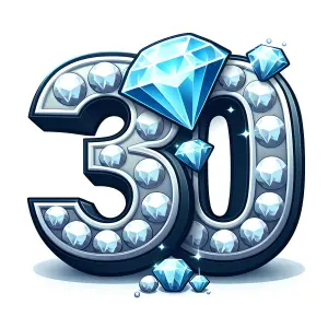 Decorative Number 30 with Blue Diamonds