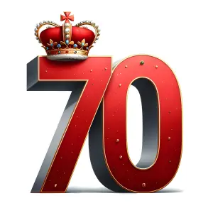 Red Number 70 with Royal Crown on White Background