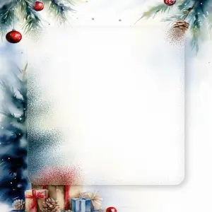 Blank Christmas Card Border with Gifts and Pine Branches