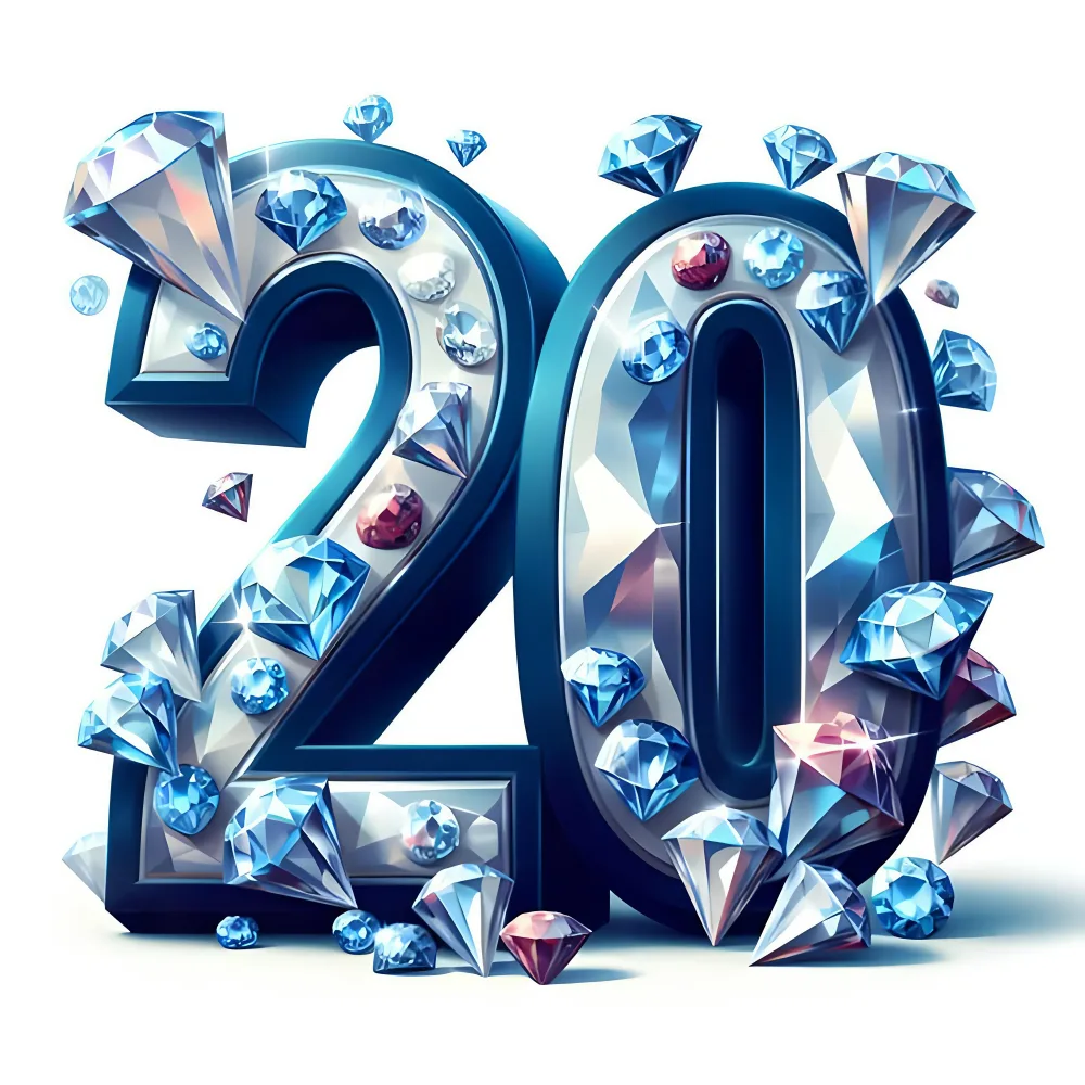 3D Number 20 Decorated with Blue and Red Diamonds